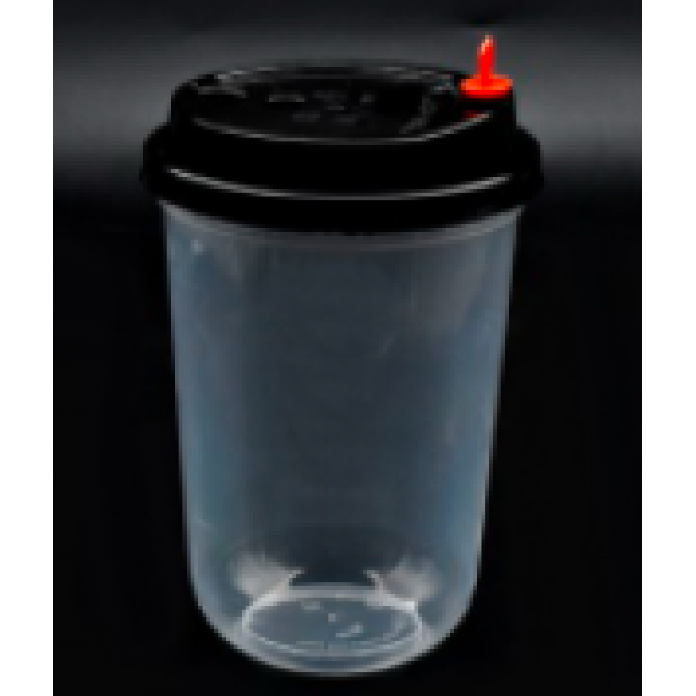 Paper500ml Clear Juice Cups With Lid - Black - U Long - (25) pcs